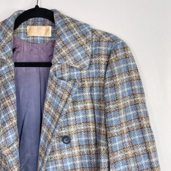 Vintage Pendleton Womens 12 Blue Brown Plaid Blazer Jacket Pure Virgin Wool - Picture 4 of 9